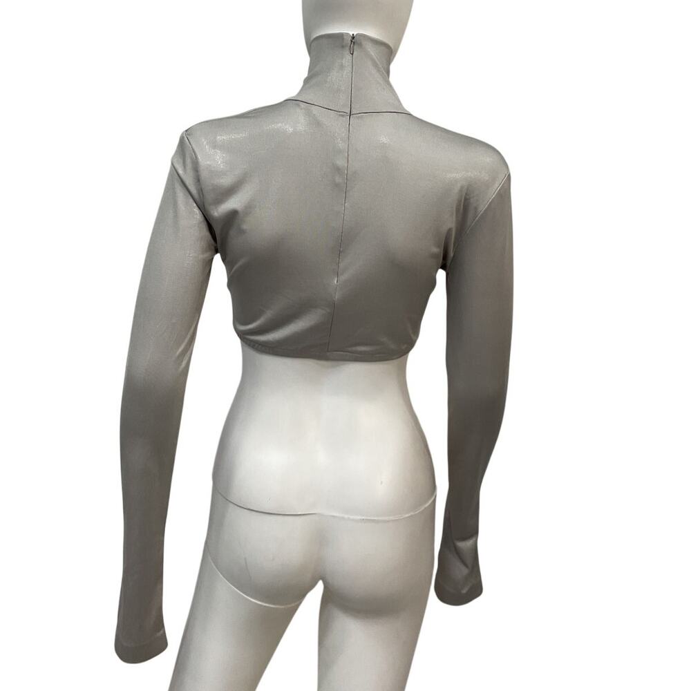 Norma Kamali Cropped Gray Turtleneck Top Size S - Picture 3 of 5